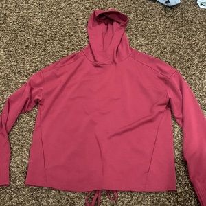 burgundy open back work out hoodie. size small. great to stay warm, not sweaty